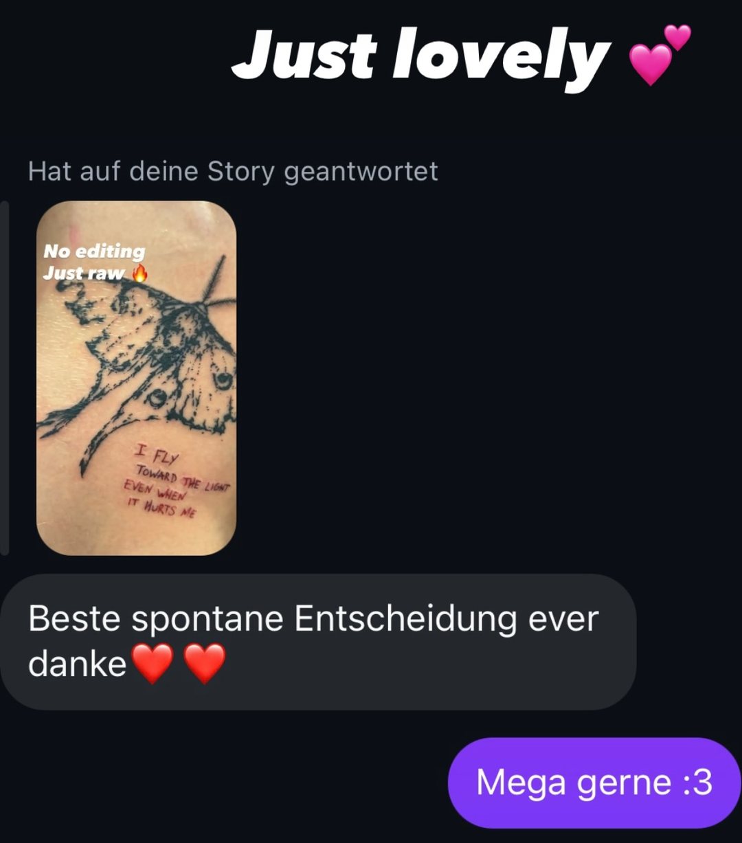 Screenshot of a client review in German. Client message: „Beste spontane Entscheidung ever danke❤️❤️“ Reply from Basti: „Mega gerne :3“