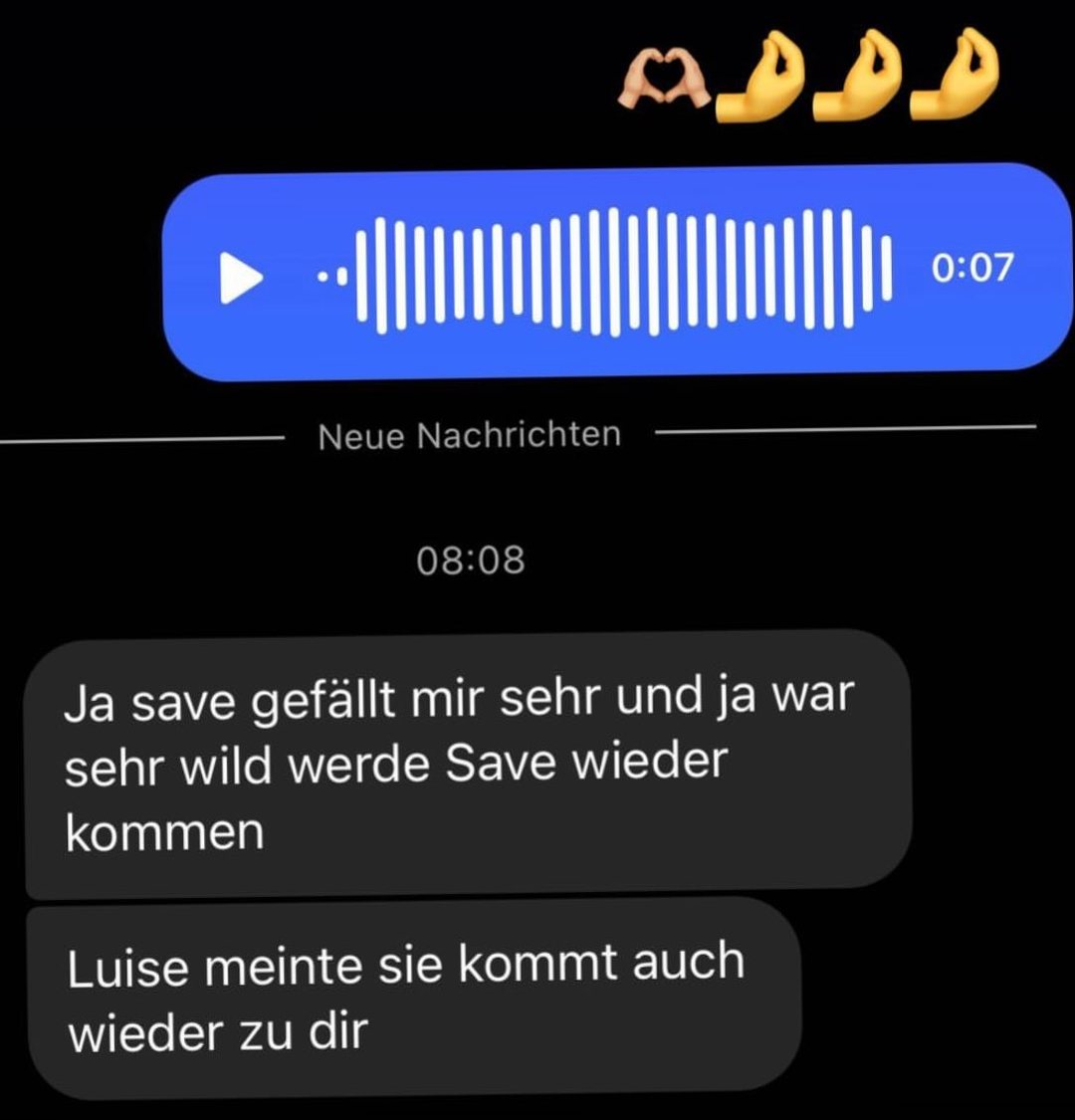 Screenshot of a client review in German. Client message: „Ja save gefällt mir sehr und ja war sehr wild werde Save wieder kommen“ Client message: „Luise meinte sie kommt auch wieder zu dir“