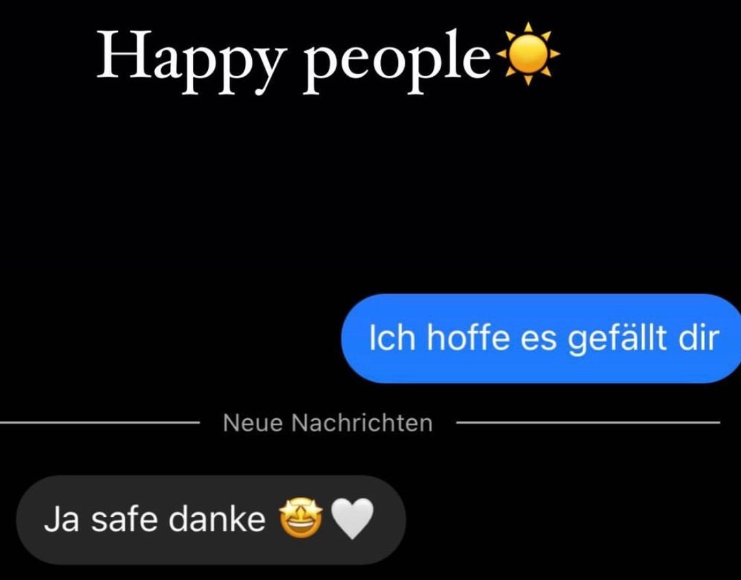 Screenshot of a client review in German. Reply from Basti: „Ich hoffe es gefällt dir“ Client message: „Ja safe danke 🤩🤍“